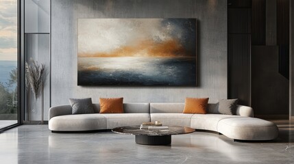 Abstract seascape canvas art in modern living room