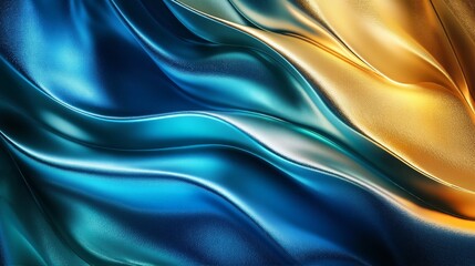 Fototapeta premium A close-up of blue and gold satin fabric, with folds and creases that suggest it has been draped or laid out in some way.