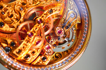 Intricate beauty of a jewelry watch mechanism revealed through macro photography