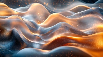 Obraz premium A mesmerizing digital artwork featuring a dreamy, ethereal landscape of golden and blue sand dunes with shimmering sparkles and an otherworldly glow.