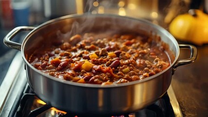 Simmering hearty stew with fresh vegetables on a stove over gentle flame