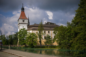 medieval castle Blatna with wooden fackverk tower