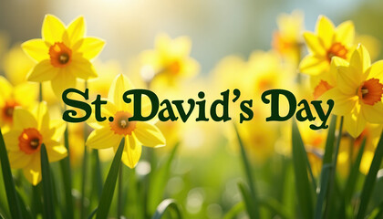 A stunning close-up image of blooming daffodils captured in natural light, celebrating St. David's Day with vivid colors and a peaceful garden ambiance.