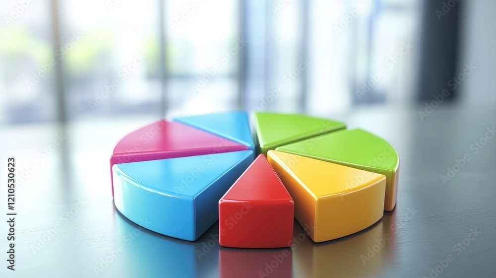 Poster a high-resolution image of a d pie chart with colorful segments, displaying various data proportions