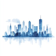 Obraz premium Virtual city Silhouette including university, factory and governmental house, white background, light Blue 