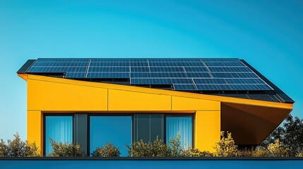 Fototapeta premium Sustainable Home: Solar Panels on Yellow House