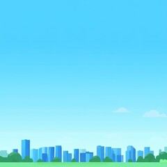 create a cool banner for a company profile, blue sky, buildings, landscapes, blue and green colour scheme, flat design, 