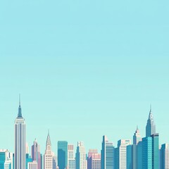 Obraz premium create a cool banner for a company profile, blue sky, buildings, landscapes, blue and green colour scheme, flat design, 