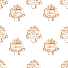 Seamless pattern with hand drawn cakes