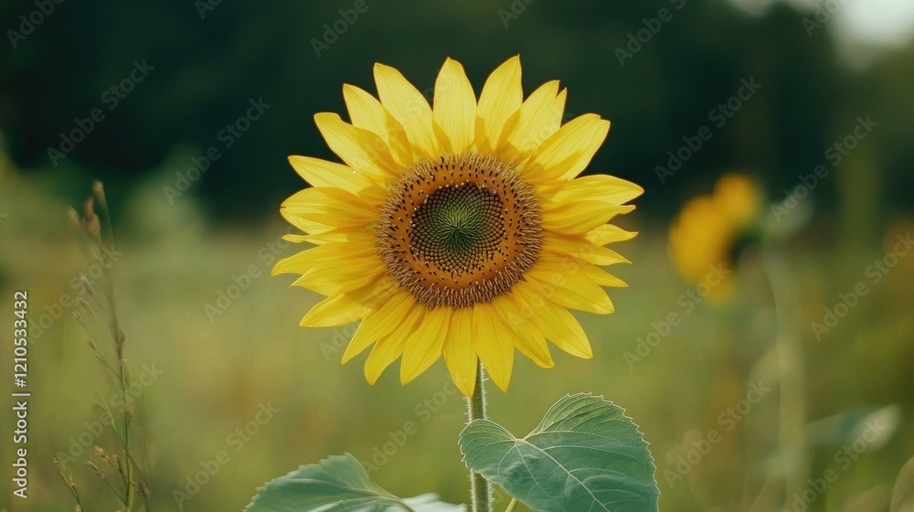 Poster a macro view of a bright yellow sunflower with its textured center and surrounding petals in sharp f
