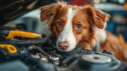 Curious Canine in the Garage: A Dog's Inquisitive Look at Car Mechanics