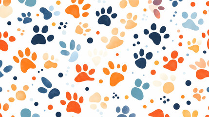 Colorful paw prints pattern, playful design, white background, perfect for pet-themed products