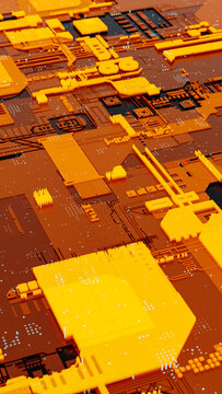 Abstract technological circuit design with orange and black colors