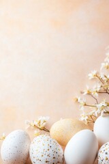 Obraz premium Joyful bunny arranges colorful eggs against a vibrant spring backdrop for an exciting Easter celebration and hunt