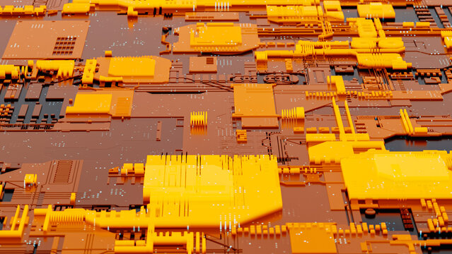 Abstract technological circuit design with orange and black colors