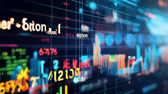 Dynamic financial market data visualization with animated graphs and changing metrics