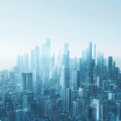 8K, cover, A digital cityscape a high-tech cityscape with a clear sky, symbolizing growth and dynamic thinking in architecture, clarity and precision in light blue tones