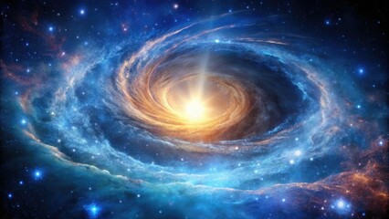 Fototapeta premium A vibrant galaxy background with swirling clouds of gas and dust, illuminated by a bright blue-white star at its center, cosmic, space, star