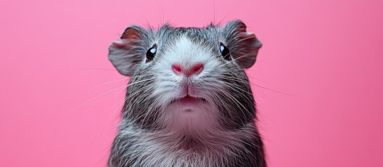 Adorable Guinea Pig Portrait Against Pink Background