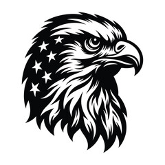 Monochrome illustration of a fierce eagle head with open beak, detailed black and white vector art, powerful wildlife symbol, bird of prey design  
