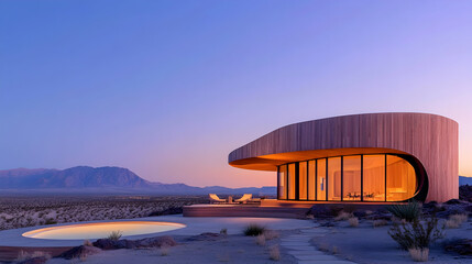 Desert Modern Architecture House Sunset Pool Relaxation