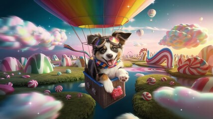 Adventurous Puppy in a Candyland Hot Air Balloon Ride