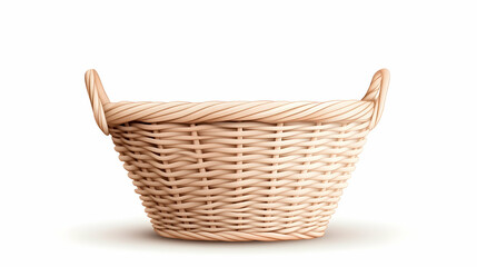 Obraz premium Empty wicker basket, studio shot, white background, for storage or gifting