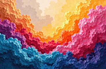 Abstract colorful cloud-like textures blending shades of blue, pink, orange, and yellow, creating a vibrant and dreamy artistic composition with a surreal atmosphere