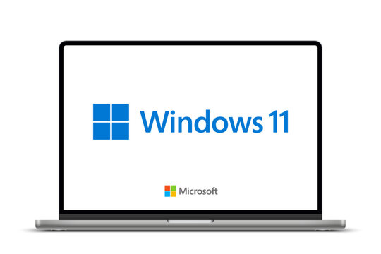 Laptop computer with logo of Windows 11 operating system