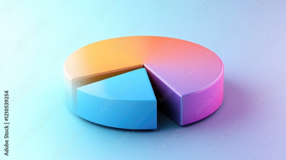 Poster a side view of a d pie chart with segment rotation and a gradient color scheme, illustrating data pr