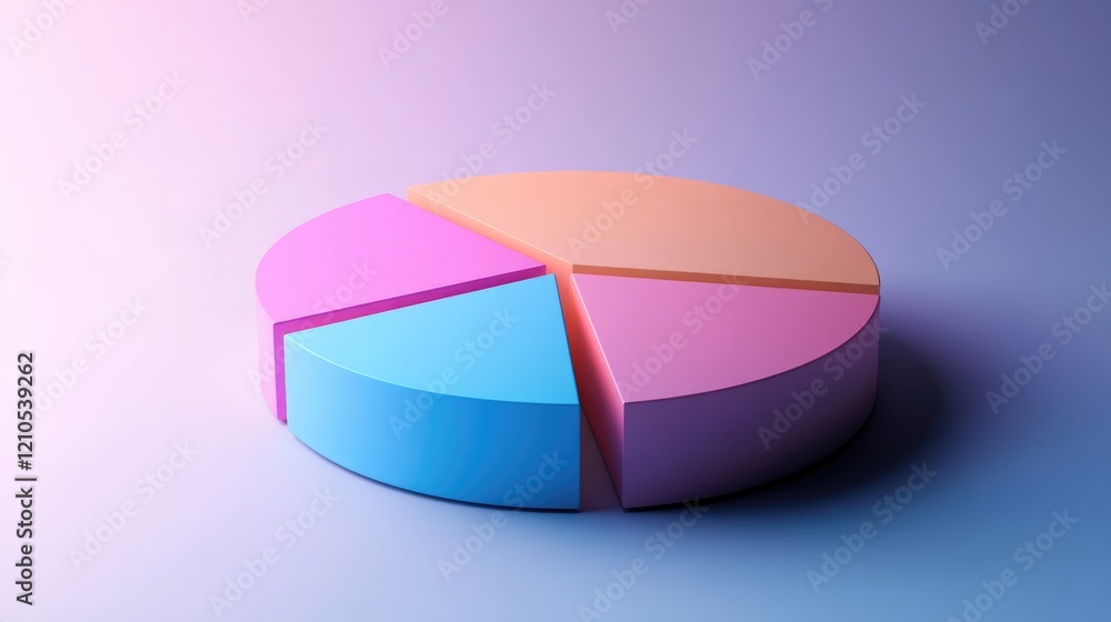 Poster a side view of a d pie chart with segment rotation and a gradient color scheme, illustrating data pr
