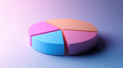 Obraz premium A side view of a D pie chart with segment rotation and a gradient color scheme, illustrating data proportions in a visually engaging manner.