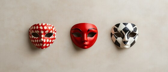 Contemporary Purim Decor Carnival Mask Wall Sculptures with Textured Finishes for Spring Decor and Festive Exhibition in Artistry and Interior Design