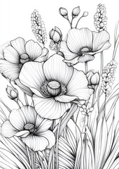 Botanical Flowers Coloring Page