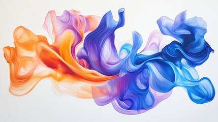 A swirling mix of blue, orange, and purple smoke against a clean, white background, creating a bold and striking contrast with its fluid movement.