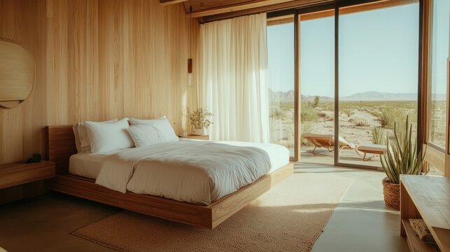 Desert Oasis Bedroom: Minimalist Luxury with Stunning Views