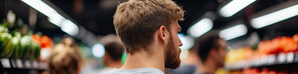 Fototapeta premium Man in Produce Section of Grocery Store
