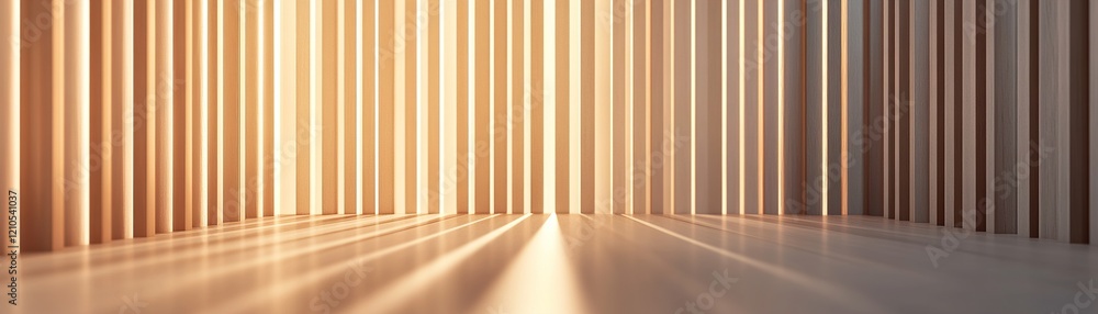 Aufkleber this artwork features vertical wooden slats that create intricate light patterns and geometric shape