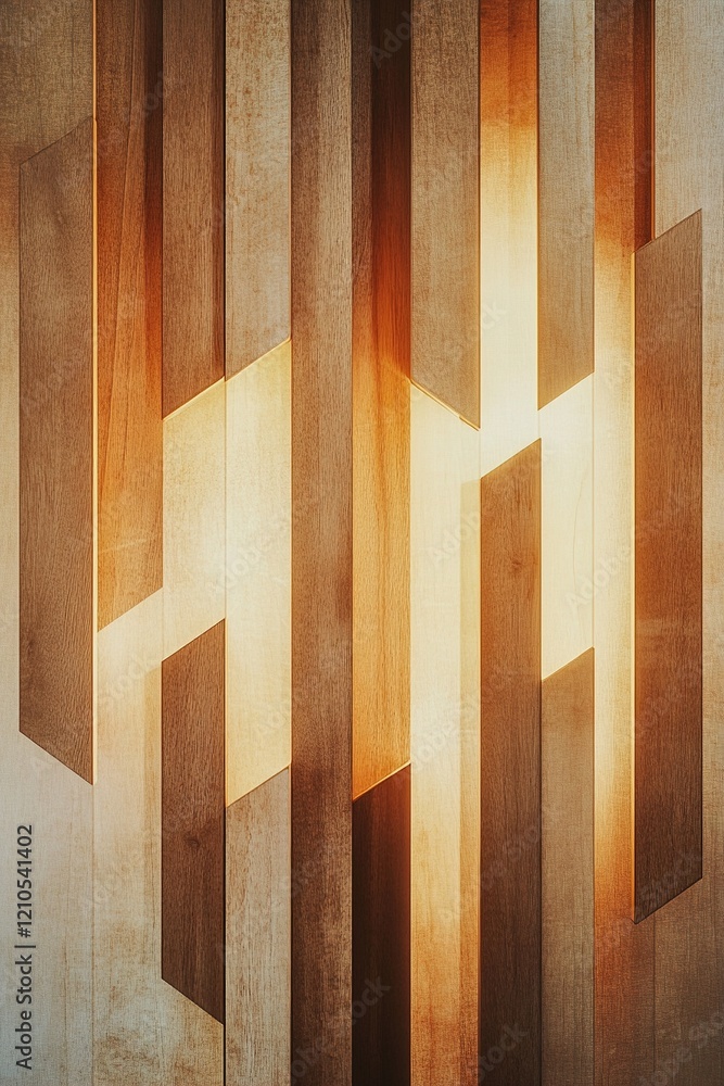 Poster this nordic-style background features vertical wooden slats that create elegant light patterns and g