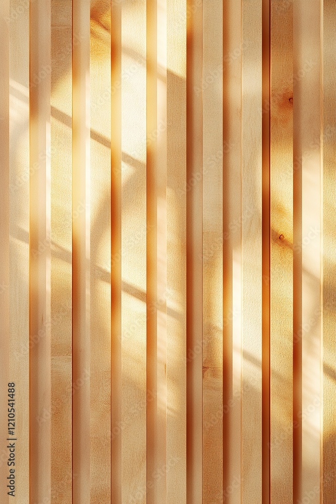 Poster vertical wooden slats create an abstract nordic-style background enhanced by light patterns. the neu