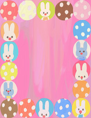 Easter card , rabbits and friend  , pastel oil painting  illustration kid frame . cute greeting background