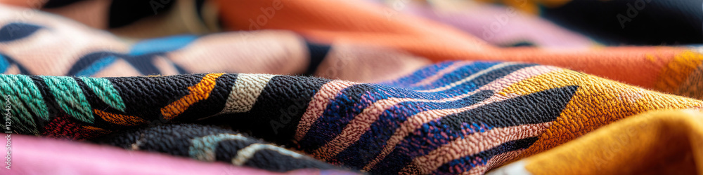 Poster Close-up of Multicolored Fabric with Geometric and Abstract Patterns