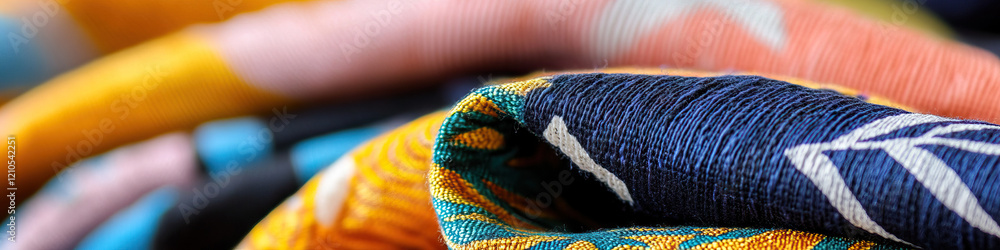 Aufkleber close-up of folded multicolored fabric with patterned weave