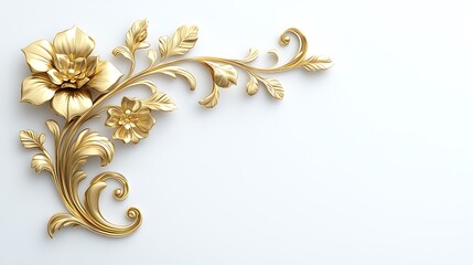 Golden Floral Ornament Design On White Background