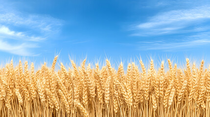 Fototapeta premium Golden wheat field under a bright blue sky, perfect for agriculture, food, and harvest themes