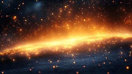 Fototapeta premium Golden sparkles illuminate a dark surface creating a celestial scene