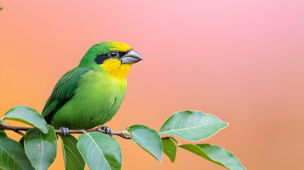 Obraz premium Green bird perched on branch, sunset background, wildlife photography, nature imagery