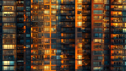 Golden hour sunset on city high-rise apartments