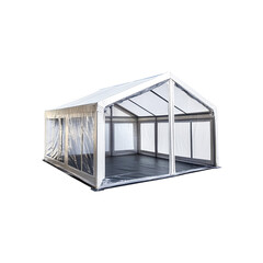 White Party Tent with Clear Walls and Black Floor