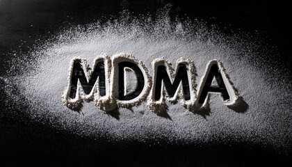 MDMA Powder Form on Black Surface with Letters
